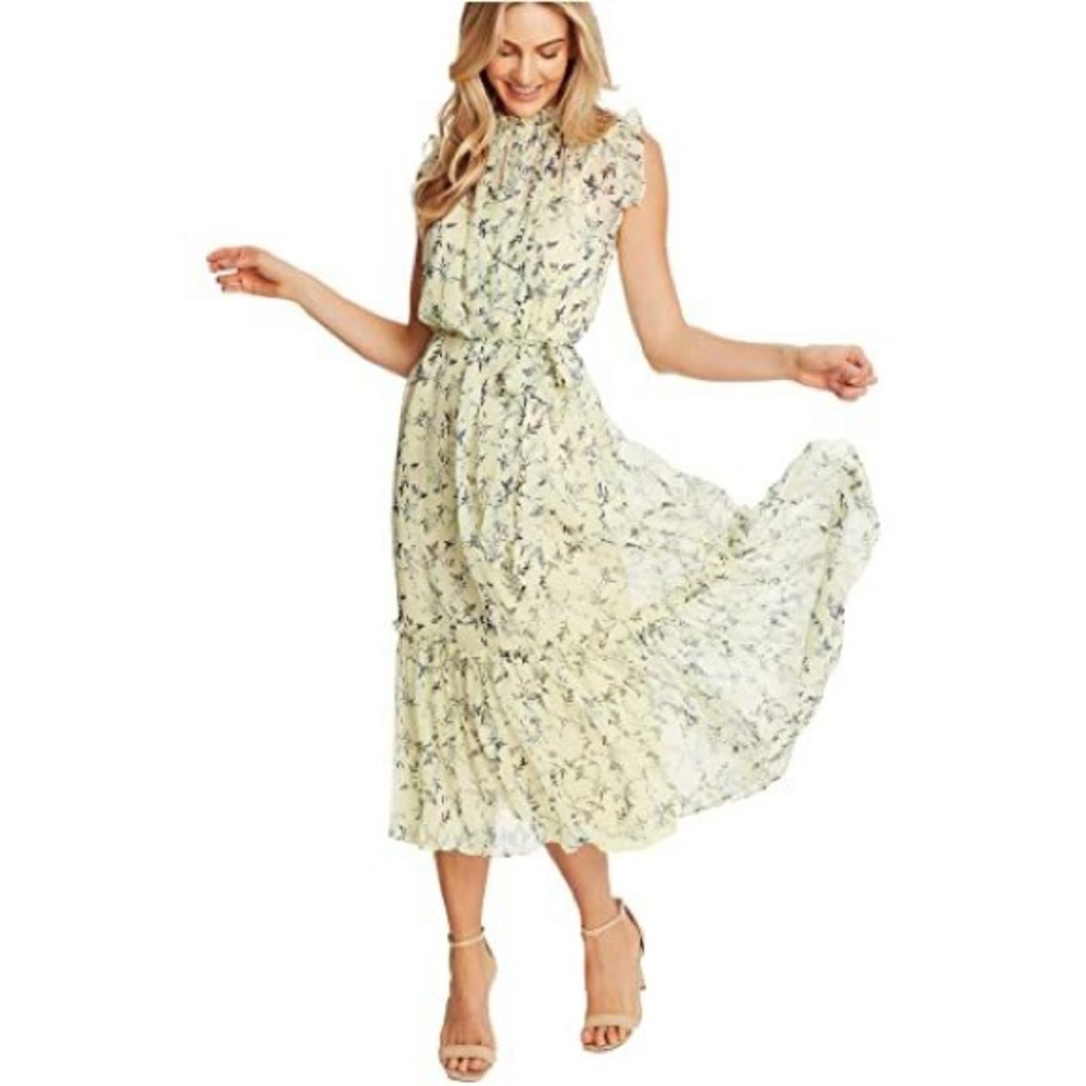 CeCe Wisteria Vines Gauzy Floral Midi Dress NWOT
